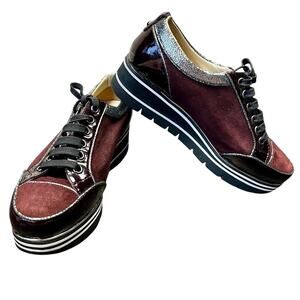 Zocal Italian Sneakers Shoes Burgundy Suede Patent Leather Handmade Sz 6.5 EU 37